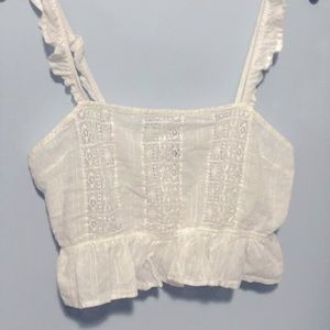 Forever 21 Medium Cropped White Lace Top